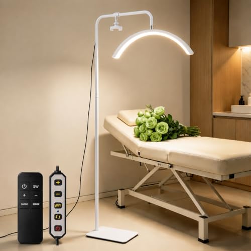 duowelly Led Half Moon Light with Remote Controller Beauty Salon Lights Floor Standing Tattoo Lights Lash Light Led Arc Floor Lamp for Eyelash Extensions Skincare Eyebrows Withe (White 36W)