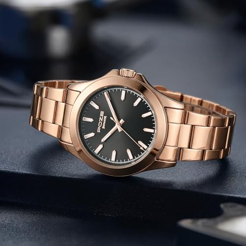 Image of Sonata Poze 8 Quartz Analog with Black Dial IP Rose Gold Stainless Steel Strap Watch for Men - SP70105WM01W