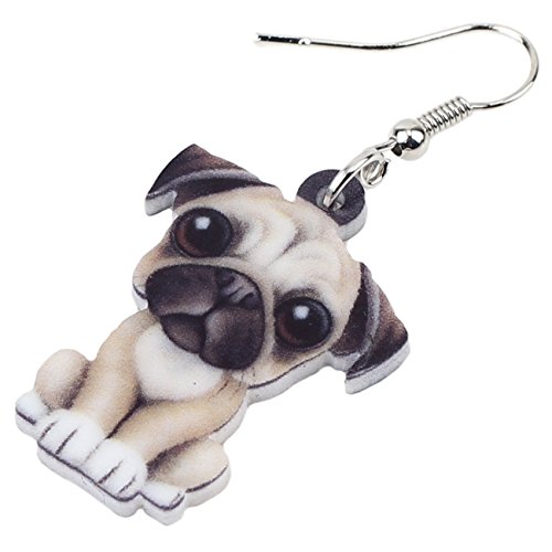 Doway Acrylic Pug Dog Earrings Dangle Drop Fashion Pet Jewelry For Women Girls Kids Charm Gift (Black) #TOP2