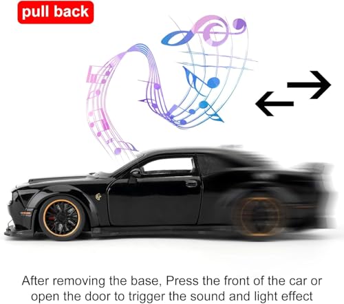 Image of FEXXA Hellcat 1:32 Scale Dodge Challenger Die-Cast Metal Toy Model Car for Kids - Pull Back Mechanism, Birthday Gift for 3+ Year Old Boys (Hellcat Black)
