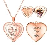 U7 Locket Necklace for Women Rose Gold Heart Pendant Personalized Photo Memorial Necklaces Elegant Jewellery Gifts for Wife
