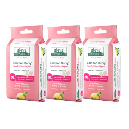 Aleva Naturals - Hand and Face Wipes for Kids, Wet Wipes for Face, Hands and Body, Natural and Organic, Extra Strong and Ultra Soft - 30ct x 3 (90 Wipes Total)