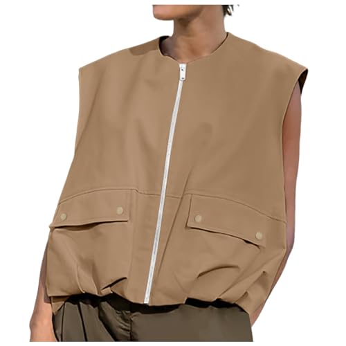 Damen Cargo Weste Ärmellos Rundhal Jacken Mit Reißverschluss Gerüschter Saum Lockere Passform Leichte Sommerweste Mit Taschen Casual Y2k Westen Hundesport Vest Trendige Streetwear Softshell Jacke Damen Cargo Weste Ärmellos Rundhal Jacken Mit Reißverschluss Gerüschter Saum Lockere Passform Leichte Sommerweste Mit Taschen Casual Y2k Westen Hundesport Vest Trendige Streetwear Softshell Jacke