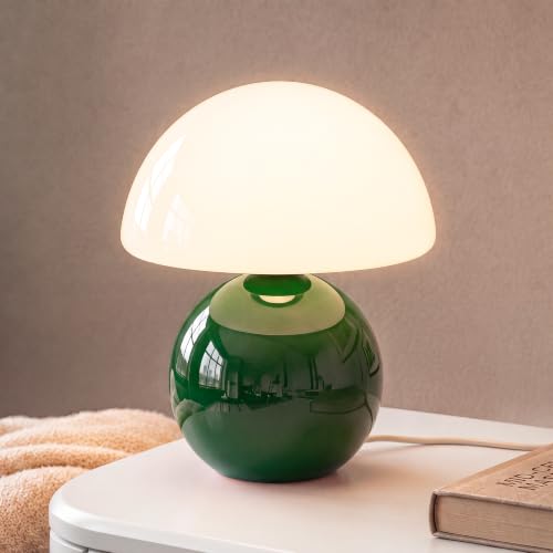 Image of Dawnwake Mushroom Lamp Table Lamp for Bedroom-Small Table Lamps,Dark Green | 8.7 inch Mid Century Modern Table Lamps for Living Room Bedroom Decor,Cute Ceramic Lamps for Mushroom Home Room Decor,Glass Shade