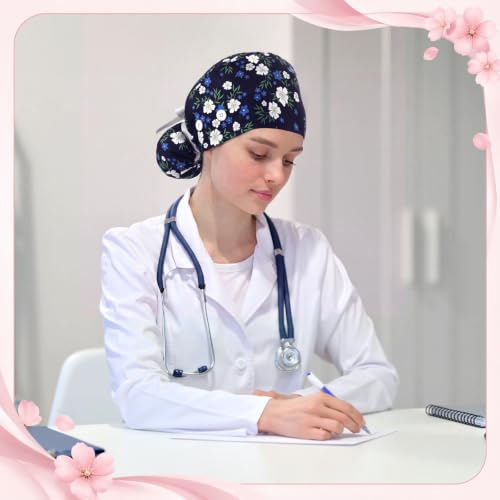 Image of Unittype 4 Pcs Nurse Caps for Women Nursing Working Caps with Button and Sweatband Adjustable Elastic Scrub Hats for Dentist