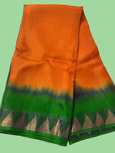 Image of Women's Bhagalpuri Pure Kota Doria Silk Net Saree With Temple Zari Border and Running Blouse Piece