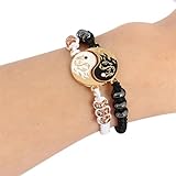 QDLTGBD Pulsera de Feng Shui Set De Brazalete De Cuentas Yin Yin Yin Yin Tai Ajustable - Pulsera Trenzada A Mano Impermeable para Parejas, Amigos dragón Tótem Taiji Dorado