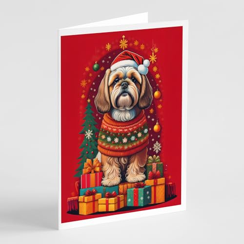 Caroline's Treasures DAC3123GCA7P Lhasa Apso Holiday Christmas Greeting Cards Pack of 8 Blank Cards with Envelopes Whimsical A7 Size 5x7 Blank Note Cards