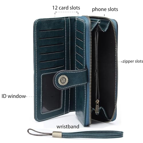 Image of Women Leather Wallet Crossbody Shoulder Bag with Double Zipper and Mobile Phone Purse with Shoulder Strap