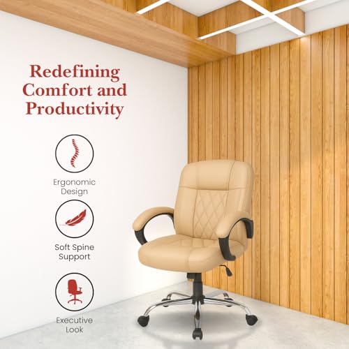 Image of activa Ergonomic Office Chair with Premium Leatherette & Padded Seat | Adjustable Height | Desk Chair for Work /Study | Chairs for Workstations (Galaxy, Beige)