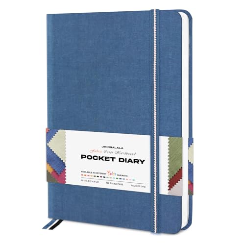 Image of Jhingalala Diaries - Fabric Cover Hardbound Pocket Journal Notebook I Fabric Series Journal Diary For Girls and Women I Pocket Diary With Elastic Closure I Size A6 I 192 Ruled Pages (Blue)