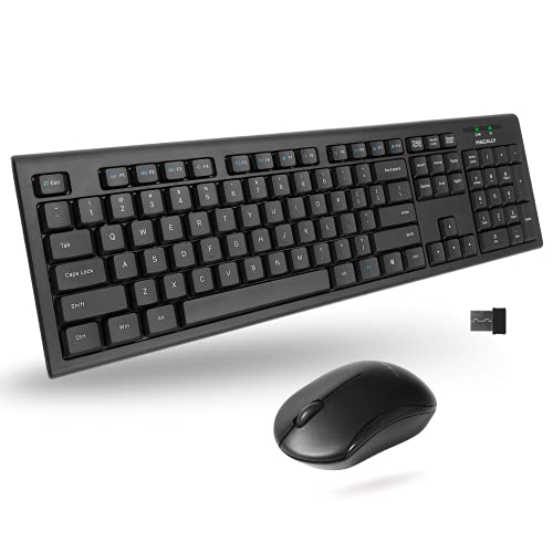 Wireless Keyboard and Mouse Combo, Macally 2.4G Full Size Wireless Mouse and Keyboard Combo for PC, Desktop, Laptop, Notebook, ChromeBook - Ultra Slim Cordless Computer Keyboard Mouse Set