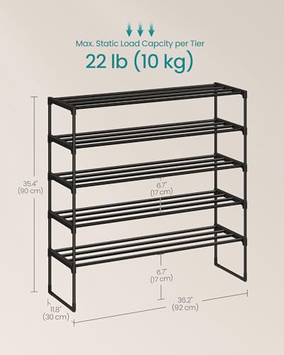 Image of SONGMICS Shoe Rack, 5-Tier Shoe Organizer, Metal Storage Shelf