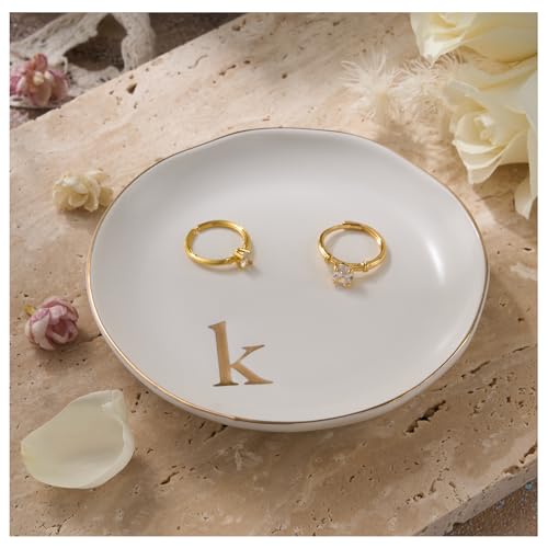 Lolalet Handmade Ceramic Ring Dish Jewelry Tray Plate with Initial, Small Monogram Gift for Her Women Girls Mother, Hostess, Engagement, Bridal Shower