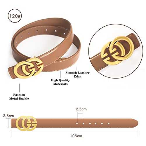 Image of Aurolran Women's Fashion Classic Metal Buckle Leather Belt with Jeans Dress