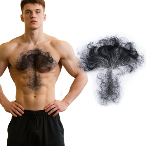 INFTOYCO Fake Chest Hair Body Hairs Adding Hair Volume Enhancement of Manliness Handmade Full Lace Fake Realistic Chest hair (Black)