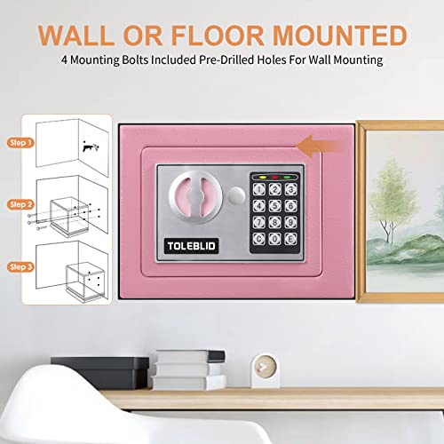 Cute Little Safe Box For Money, 0.23 Cu Ft Mini Fireproof Safe With Combination Lock, Personal Home Safe For Office Hotels Business (Pink) #TOP3