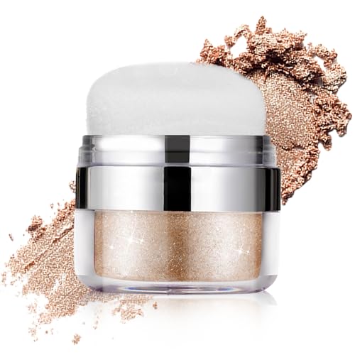 WALULAN Sponge Air Cushion Powder Puff High Gloss Glitter Powder, Facial Powder Blusher Brightening Pearl, Suitable for Hair, Clavicle, Face, Body Glitter Contour Patting Powder