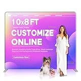 10x8 FT Custom Tension Fabric Backdrop Banner Stand, HD Banner Printing Online Design Tension Fabric Display Stand, Large Portable Trade Show Display Booth for Business, Corporate, Wedding, Mall