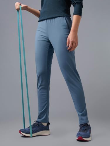 Image of TECHNOSPORT Women's Solid Straight Fit Track Pants with 4-Way Stretch, Moisture-Wicking Fabric, Mid-Rise Drawstring Waist & Pockets for Gym, Running, Workout and Everyday Athleisure