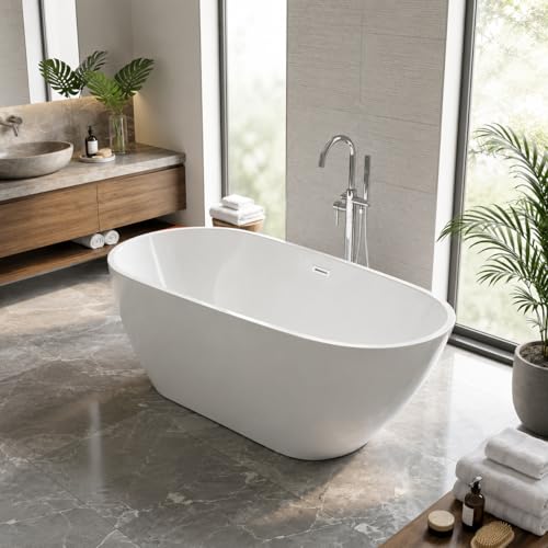 Garvee 67' Deep Soaking Bathtub, Non-Slip Acrylic Tub with Chrome Drain, cUPC Certified, Ergonomic Modern Bath for Bathrooms, Easy-Install, White Pearl