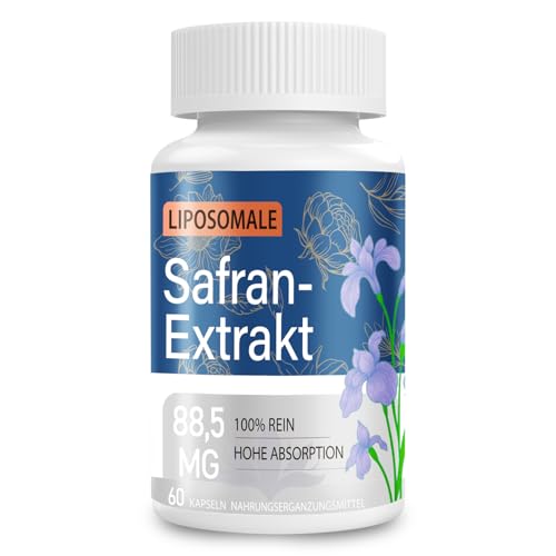 Safran Extrakt Kapseln – 88,5 mg Hochdosiert, Gentechnikfrei & Glutenfrei (60 Kapseln, 2 Monate Vorrat) 88.5 MG