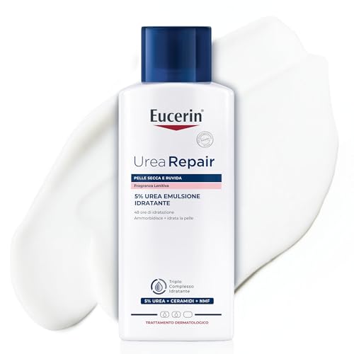 Eucerin Urea Repair Emulsione Idratante 5% Fragranza Lenitiva 250 ml, Crema idratante corpo 48h, Crema Urea al 5% e Ceramidi, Formula profumata per pelle secca e ruvida