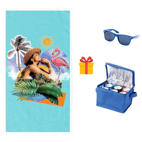 Pla Pla Pla Toalha de praia personalizada com a sua foto e texto. Presente frigorífico e óculos de sol Toalha de piscina, toalha de banho com imagem e texto.