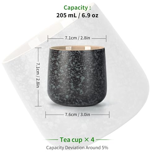 Image of TEANAGOO Japanese Tea Cups Set of 4pcs, 6.9oz /205ml Elegant Ceramic Matcha Cups with Flat Base, Charcoal Black Handleless Coffee Mugs, Microwave & Dishwasher Safe, Beautiful Gift Box (Pack of 2)