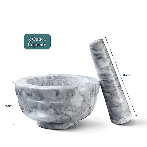 Sagler Mortar and Pestle Set - Small Grinding Bowl Container for Guacamole, Spices, Salsa, Pesto, Herbs - Best Mortar and Pestle Spice and Pills Crusher Set, Holds Up to 2.5oz - 3.75x2’’, Marble Gray - Image 4