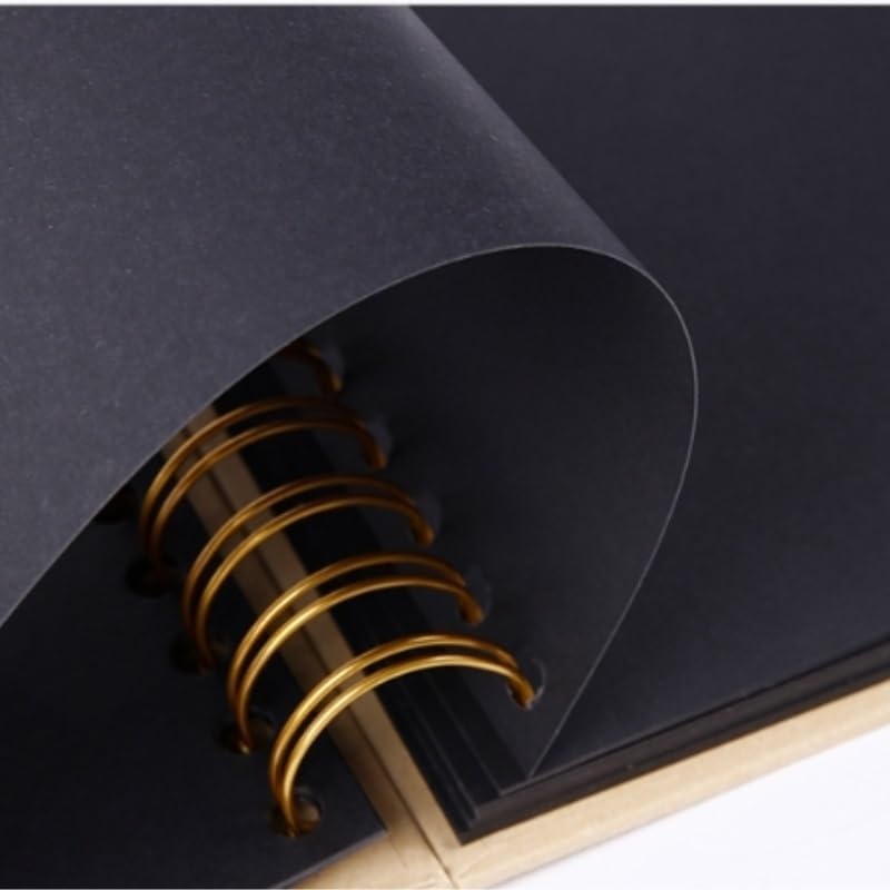 Travel Growth Commemorative Book ﻿ Black Cardboard Inner Page Album Ribbon Coil Scrapbook Applicable to Photos, Receipts, Star Cards, etc(Natural)
