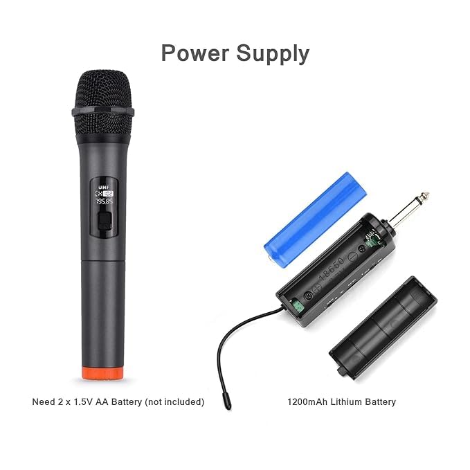 Image of Wilsons Professional Wireless Microphone, UHF Karaoke Handheld Dynamic mic with Type C Rechargeable Receiver 6.35mm Jack, with 3 Batteries, 30-50 Meter Cordless Range for Anchoring and Singing