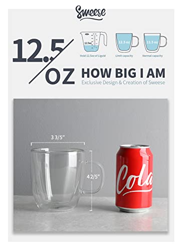 Sweese Double Wall Glass Coffee Mugs - 12.5 Oz Insulated Espresso Cups Set Of 2, Perfect For Cappuccino, Latte, Americano, Tea Bag, Beverage (413.101) #TOP1