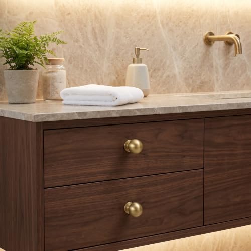 CABDM 20 Pack 1-1/4 Inch Soild Brushed Brass Cabinet Knobs Large Heavy Duty Gold Drawer Knobs Kitchen Cabinet Hardware Vintage Ball Knobs Pulls for Drawers. by CABDM - Used condition - Image 6