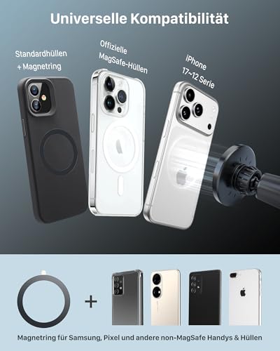 YOSH für MagSafe Autohalterung mit Ladefunktion, [verlängerter Metall-Doppelhaken & N56 Magnete], 15W Schnellladen, magnetische Handyhalterung Auto für MagSafe, für iPhone 12-17 Samsung & Pixel