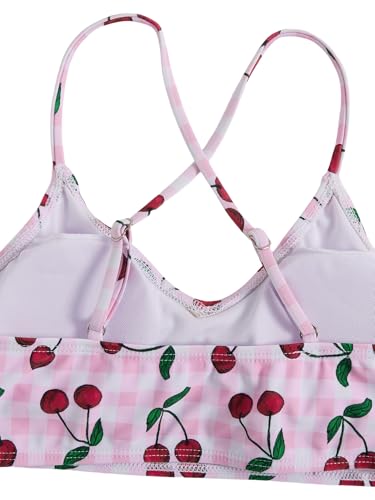 Image of Floerns Girl's 3 Piece Swimsuit Cherry Print Cute Bikini Set with Cover Up Skirt