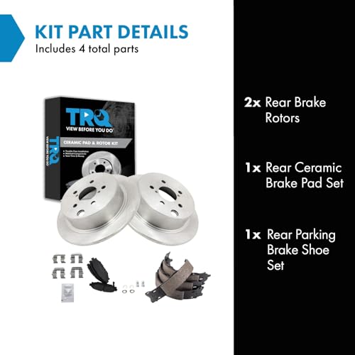 Image of TRQ Rear Brake Pad and Rotor Set Ceramic Parking Brake Shoe Compatible with 2017-2018 Subaru Crosstrek 2014-2018 Forester 2012-2018 Impreza 2013-2015 XV Crosstrek
