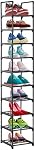 10 Rack de chaussures de niveau, organisateur de rangement de chaussures Tall, étagère de support de chaussures verticales, tour de chaussures étroite pour placard, salon, chambre à coucher, entrée, salle d'épicerie, noir