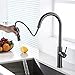 Auralum Rubinetto da cucina estraibile con miscelatore ad alta pressione e 2 tipi di acciaio per acqua, colore grigio/nero
