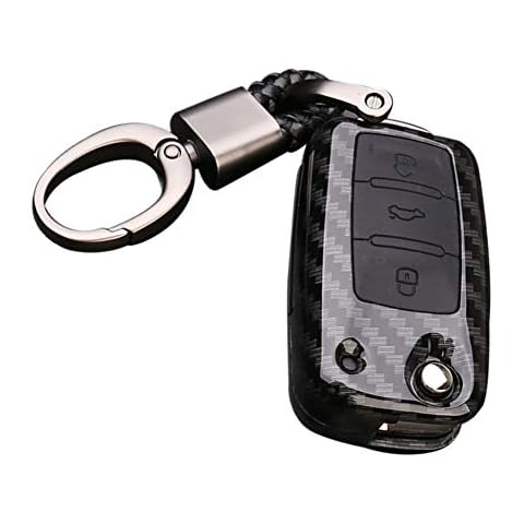 Happyit ABS Carbon Fiber Shell+Silicone Car Key Cover Case Keychain for Volkswagen VW Bora Beetle Tiguan Passat B5 B6 MK5 6 Jetta Eos SEAT Sagitar Golf 6 3 Buttons Remote (B Black + black) Cover