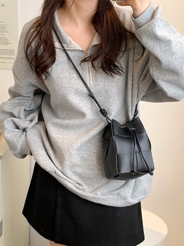 SweatyRocks Women's PU Leather Woven Crossbody Shoulder Bags Drawstring Bucket Bags3
