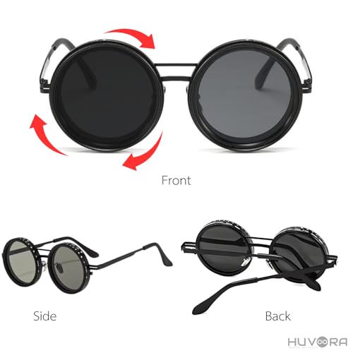 Image of Adjustable Tint Rotating Polarized Round Sunglasses for Men Stylish, Anti Glare Lenses 1-11 Gear UV400 Protection Metal Goggles for Driving Beach Retro Branded Sun Glasses