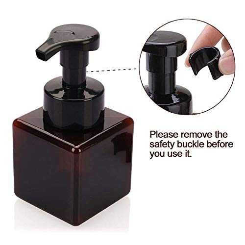 Alledomain 2Pcs 250ml (8.5oz) Empty Foaming Pump Bottles, Refillable Plastic Square Foam Soap Dispenser Liquid Hand Container for Cleaning, Travel, Cosmetics, Liquid Soap, Body Wash (Brown) - Image 3