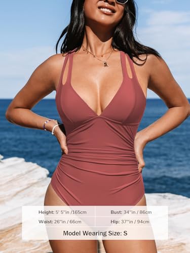 Image of CUPSHE Women's One Piece Swimsuit Tummy Control Deep V Neck Double Straps Crisscross Back Tie Bathing Suit