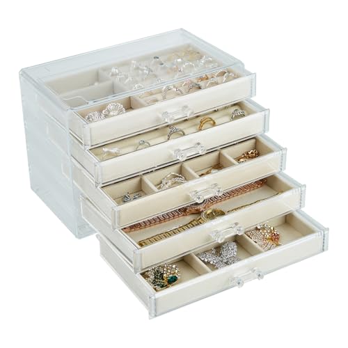 COBOXOY Acrylic Jewelry Box with 5 Drawers, Jewelry Case Storage for Women