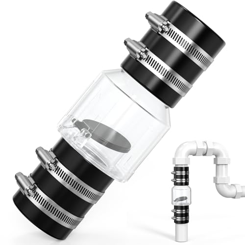 Silent Check Valve 1-1/2 Inch with Clear Body & Spring-Loaded Flapper Buna-N Couplings & Stainless Steel Clamps - for Sump Pump Backflow Prevention Quiet Operation Extends Pump Life