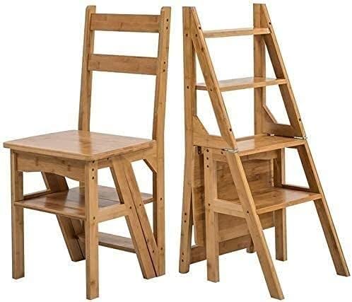 LWJSOCP Taburete Plegable Multifuncional de Madera de 4 peldaños. Silla de Escalada para Interiores. Diseño Compacto para Uso doméstico. Taburete de Doble Uso para fácil Acceso.