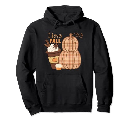 I Love Fall Autumn Pumpkin Plaid Family Pijama Acción de Gracias Sudadera con Capucha