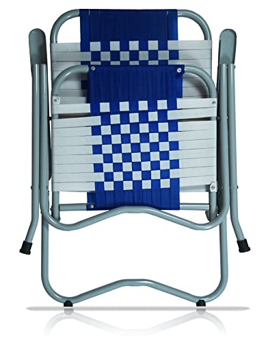 Image of ARTEMIST Foldable Stripe Chair with Arm Rest Portable Chair with Durable Folding Frame, Ideal for Garden, Patio, Lawn, Balcony (Blue, Chrome)