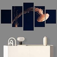 SIGNWIN 5 Panel Canvas Wall Art Group Jellyfish Marine Life Multicolor Photography Realism Tropical Ultra Whimsical for Home Decorations Ready to Hang - 60